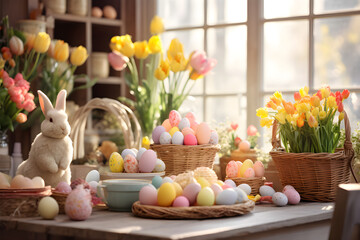 Obraz na płótnie Canvas Charming Easter Celebration in Rustic Kitchen