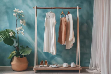 Fotobehang  a rack with dress and shoes in © Torrent