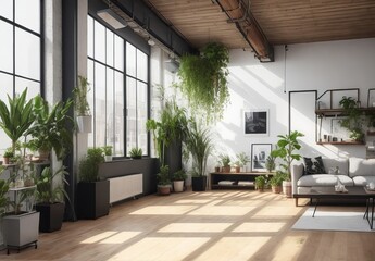 Empty room of modern contemporary loft with plan