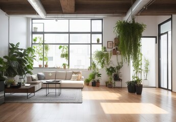 Fototapeta premium Empty room of modern contemporary loft with plan