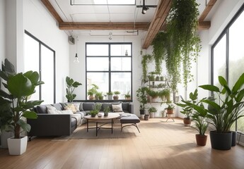Fototapeta premium Empty room of modern contemporary loft with plan