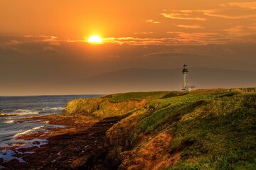 Yaquina Head Lighthouse on a headland near Newport Oregon, Oregon