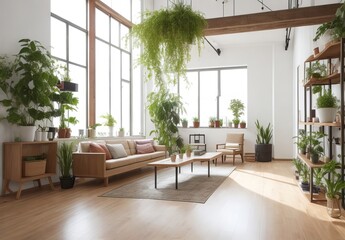 Fototapeta premium Empty room of modern contemporary loft with plan