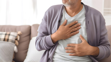 Obraz premium Senior man with chest pain. Heart attack patient.