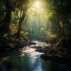 Foto op Aluminium a river running through a lush green forest © Thuan
