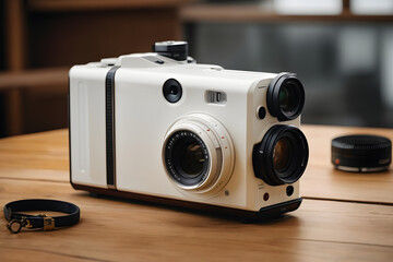 Concept photo shoot of a retro camera in black and white