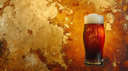  a red beer poured into a glass with foam in