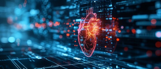 Futuristic Medical Research With Heart Cardiology And Biometrics For Clinical Services. Сoncept Artificial Intelligence In Healthcare, Precision Medicine, Remote Patient Monitoring