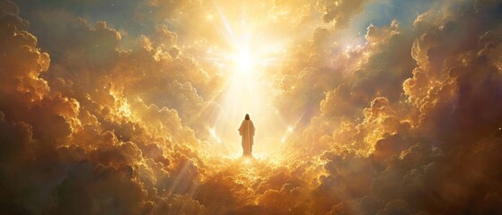 Image Portraying The Glorious Return Of Jesus Christ In Heavens Radiance. Сoncept Nature Landscapes, Adventure Travel, Culinary Delights, Diy Home Decor, Fashion And Style Tips - obrazy, fototapety, plakaty