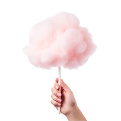 Cotton Candy with hand  isolated on a transparent or white background, png