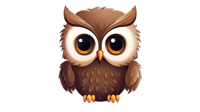 Cute confused big eyed owl isolated on transparent background