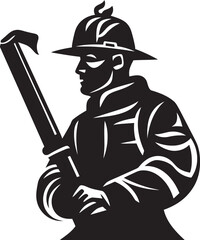 Brave Firefighter Emblem in Black VectorSilhouette of Heroic Fireman   Vector Illustration