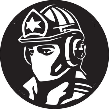 Vector Firefighter Symbol in MonochromeIllustrated Fire Brigade Equipment   Vector