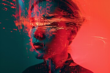 Double exposure portrait with technology theme. - Powered by Adobe