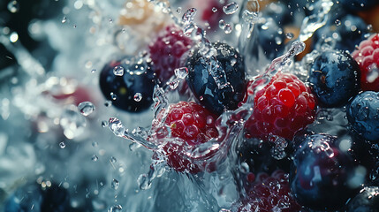  a water splashing berry mixture in - obrazy, fototapety, plakaty