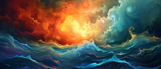 Fototapeta na wymiar Vibrant Heavenly Scene Portraying Swirling Dreams And Imaginative Beauty In The Sky. Сoncept Dreamy Cloudscapes, Whimsical Sky Art, Heavenly Color Palette, Imaginative Landscape, Swirling Dreamscape