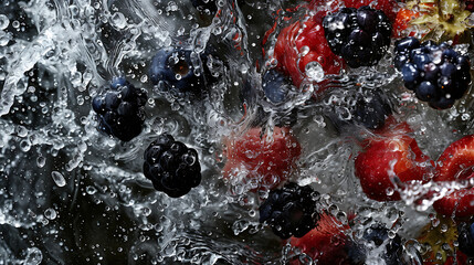 a water splashing berry mixture in - obrazy, fototapety, plakaty