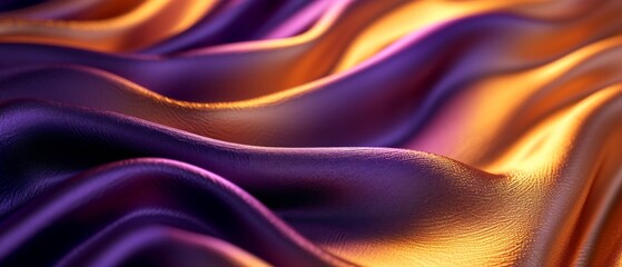 Vibrant Gold And Purple Silk Fabric Forms A Dynamic D Wave. Сoncept Minimalistic Black And White Portraits, Dramatic Natural Landscapes, Candid Street Photography, Stunning Macro Shots