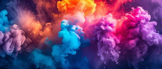Abstract, Psychedelic Background: A Burst Of Colorful Paint With Vibrant Neon Smoke Swirls. Сoncept Nature Reflections, Serene Landscapes, Wildlife Portraits, Golden Hour Lighting