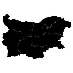 Bulgaria map. Map of Bulgaria in six mains regions in black color
