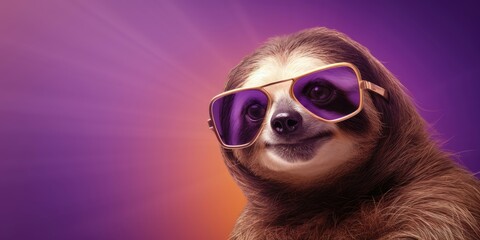 A charming sloth with stylish purple sunglasses on a gradient background.