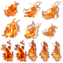 Realistic fire flame effect ‍set transparent background