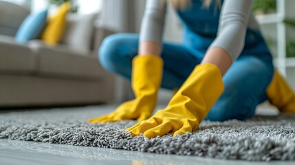 Tidy Spaces: Housekeeper Cleaning the Apartment