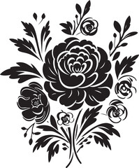 Midnight Garden of Petals XI Black Floral Vector GardenNoir Blossom Ballad XI Elegant Vector Blossom Ballad