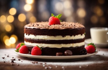 Chocolate cake with white vanilla cream filling