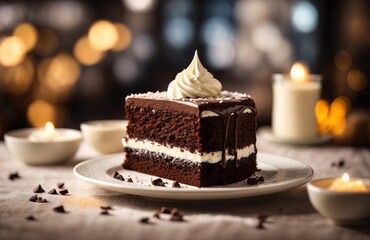 Fototapeta na wymiar Chocolate cake with white vanilla cream filling