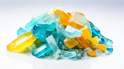 A large collection of vibrant, dry colors in aquamarine and yellow.