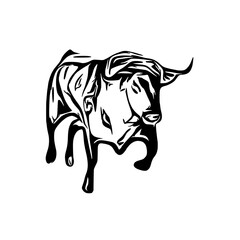 black and white sketch of a bull with a transparent background for elements for making logos and symbols