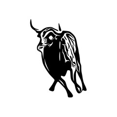 black and white sketch of a bull with a transparent background for elements for making logos and symbols