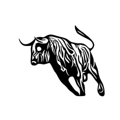 black and white sketch of a bull with a transparent background for elements for making logos and symbols
