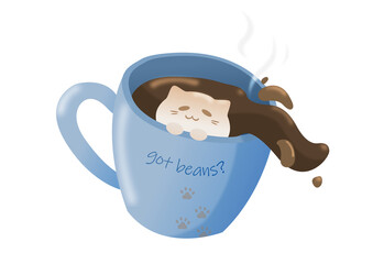 cute coffee cat in cup