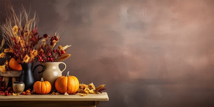 Autumn-themed table with free space for your decorations.