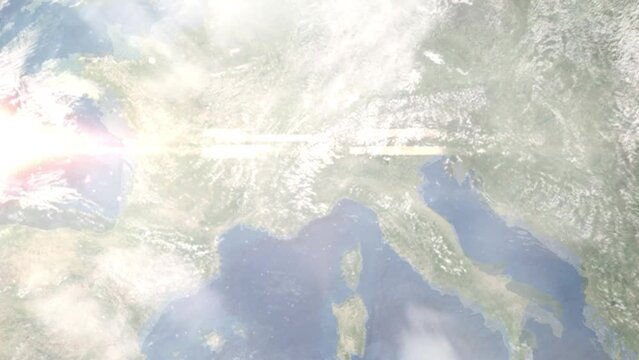 Zoom in from space and focus on Moncalieri, Italy. 3D Animation. Background for travel intro. Elements of this image furnished by NASA
