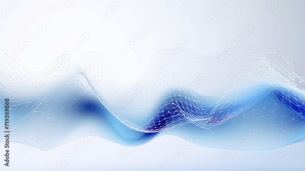 Poster a wave that is dynamic and has connected dots and lines on a white background. it is a concept of ab