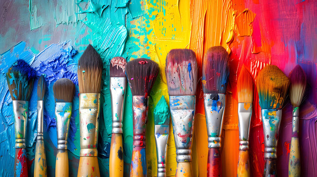  an arrangement of colorful painting paint brushes by 