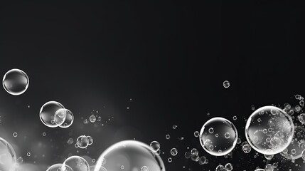In a minimal style, the soap bubble art is gray and has a black and white background.