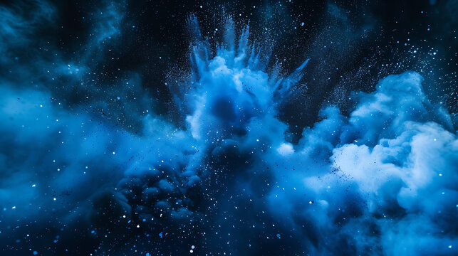  an explosion of blue dust against a black sky from be