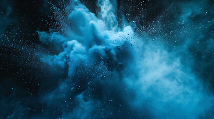 Fototapeta na wymiar an explosion of blue dust against a black sky from be