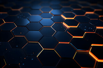 Abstract technical background with honeycombs or hexagons like blocks of data with neon light