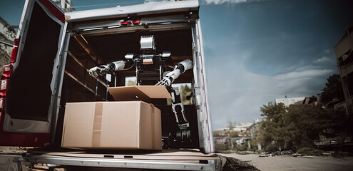 robot loader loads boxes with cargo, modern technologies in the logistics industry.