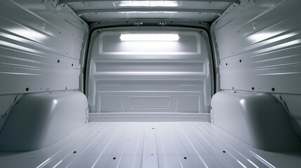 Huge, clean and empty car trunk in interior of compact truck. Rear view of a white truck car with open trunk. Generative AI