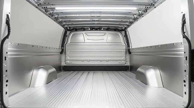 Huge, clean and empty car trunk in interior of compact truck. Rear view of a white truck car with open trunk. Generative AI