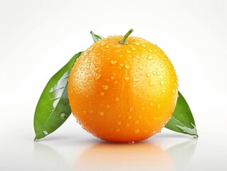 Fresh orange fruit with water droplets on it in white background