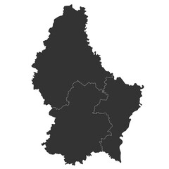 Luxembourg map. Map of Luxembourg in three mains regions in grey color