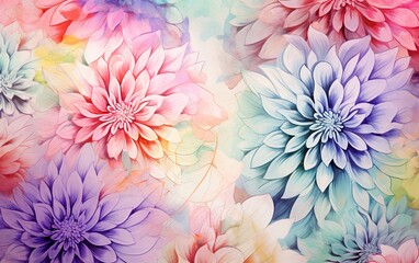 Digital watercolor blended floral print pattern