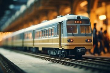 Fototapeta premium the girl gets off the train onto the platform. generative ai